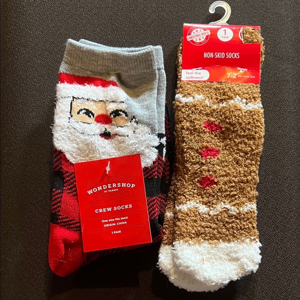Wondershop Kids Santa and Gingerbread Socks - Red and Brown - NWT